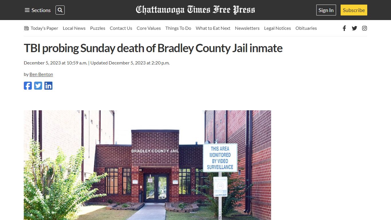 TBI probing Sunday death of Bradley County Jail inmate