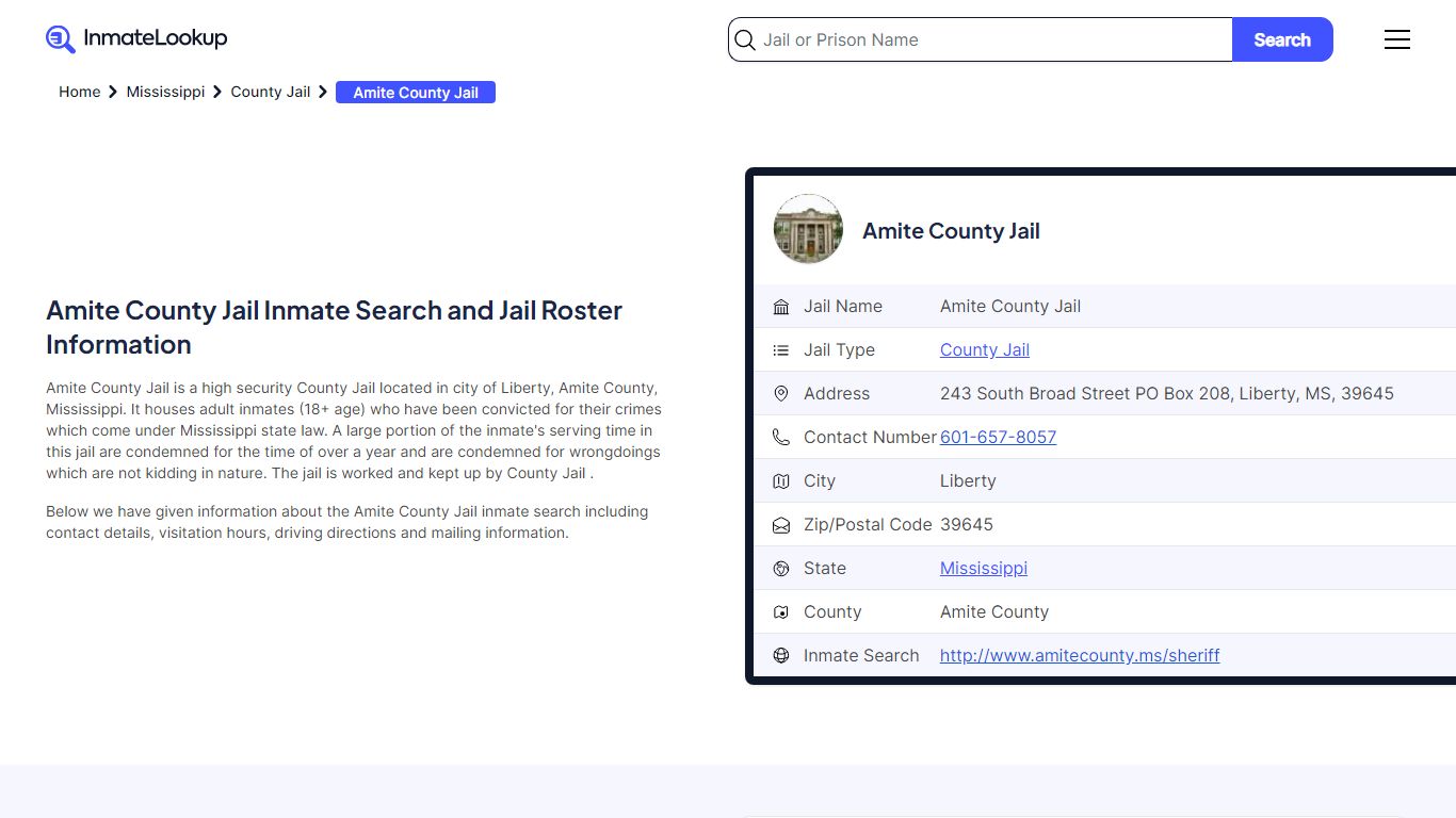 Amite County Jail Inmate Search and Jail Roster Information - Inmate Lookup